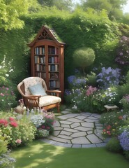Obraz premium A garden and reading books area together 