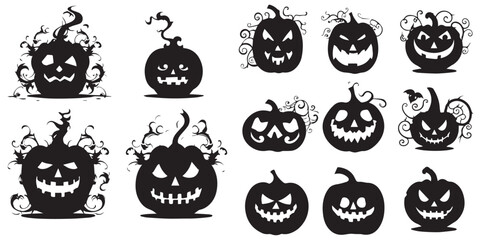 Black And White Silhouette Pumpkin of Halloween vector illustration