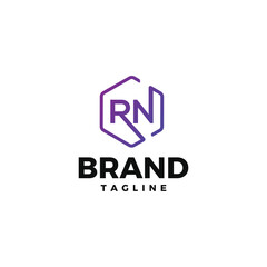 Modern and simple RN hexagon shaped logo monogram design for tech business, capital business, investment, and growth business.