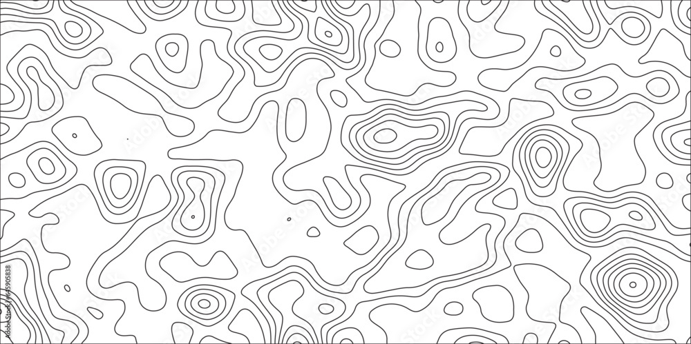Poster Ocean topographic line map with curvy wave isolines vector illustration. Abstract topographic contours map background, Vector contour topographic map. Cartography texture abstract banner use..