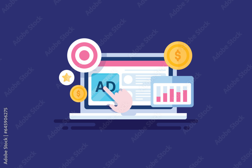 Aufkleber online business ad targeting, customer pressing digital display ads on website, data on web app inte