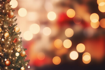 Fototapeta na wymiar Beautiful Christmas defocused blurred background with Christmas tree lights