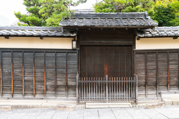 Wooden door and wall of traditional Japanese old house