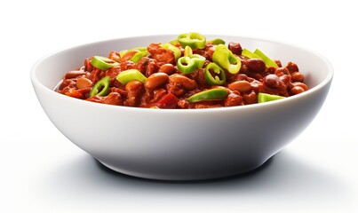 Chili Con Carne Bowl Isolated Against a White Background