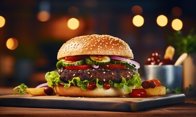 Healthy Vegan Burger on Restaurant Table