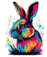 Colorful Rabbit Head Pop Art Portrait Illustration