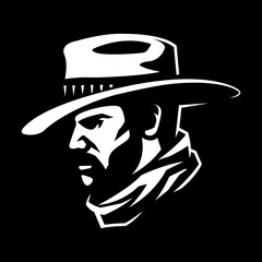 Cowboy in a hat and a scarf logo. Vector illustration.