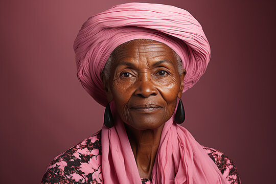 Studio portrait of elegant old ederly african woman on different colours background