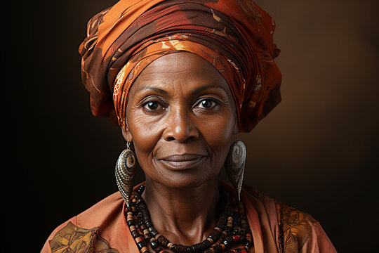 Studio Portrait Of Elegant Old Ederly African Woman On Different Colours Background