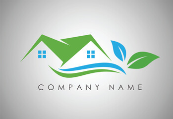 Natural eco house logo with a combination of a house and plants