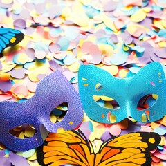 Butterfly masks on confetti