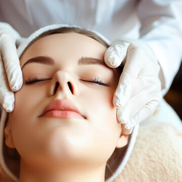 Girl receiving facial treatment in a beauty salon