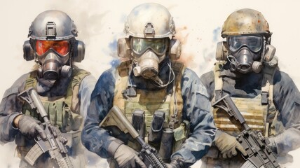 A Captivating Portrait of a Modern Soldier. Watercolor Artistry