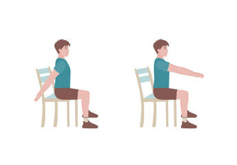Exercises that can be done at-home using a sturdy chair.
Extend both arms forward at shoulder level, then promptly swing the arms down. Continue swinging back and forth for 10 minutes. with Arm swing 