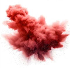 Red powder explosion cloud on white background