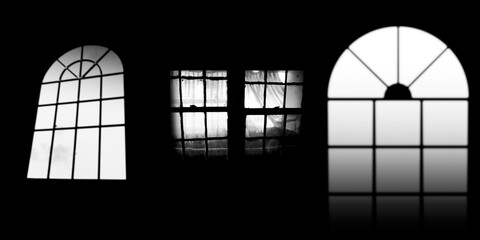 Retro windows isolated on black background. Gothic illustration