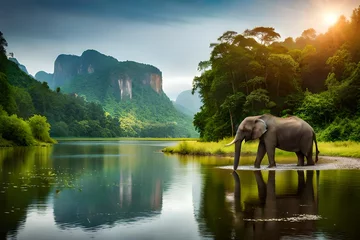 Foto op Canvas elephant in the water © Fatima