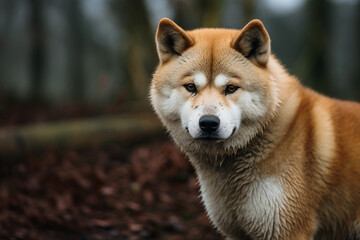 Akita dog in the woods