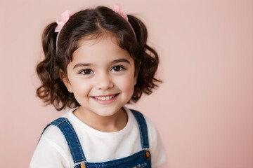 Child Portrait Young Girl on Pink Studio Background