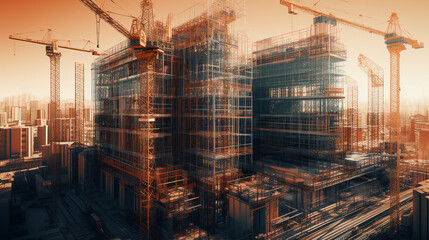 Construction site with cranes and buildings. 3d rendering generative ai