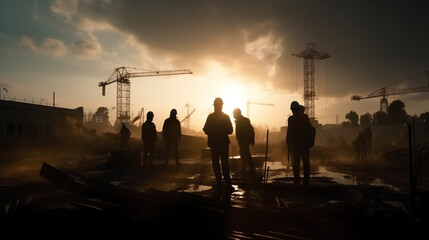 Fototapeta na wymiar Silhouettes of people walking in a warehouse. 3d rendering generative ai