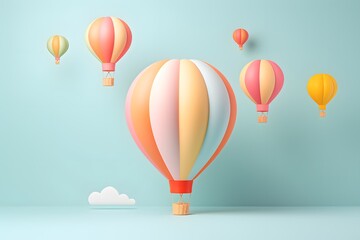 Hot air balloon 3d clay on pastel color background.