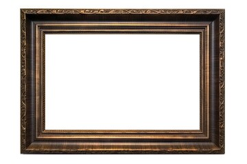 Vintage photo frame with empty space. Showcasing your memories. Modern wooden gallery frame on isolated white background. Ideal for art