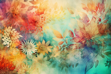 Fototapeta na wymiar Abstract watercolor background. Digital art painting. Colorful leaves. generative ai