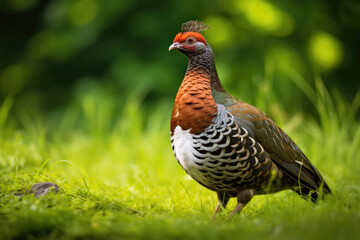 Wood grouse bird on green grass