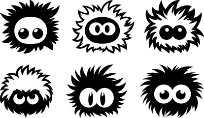 Fluffy monster with cute big cartoon eyes isolated black vector collection © mr_marcom