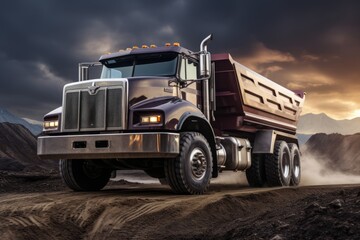 Fototapeta na wymiar Heavy duty dump truck on highway. Modern Heavy Duty Dump Truck for transportation bulk cargo. Lorry on road