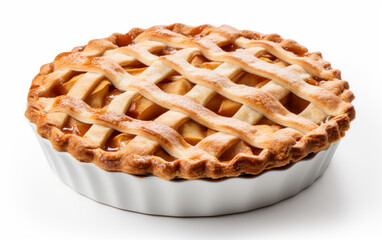 Delicious homemade apple pie isolated on white background.