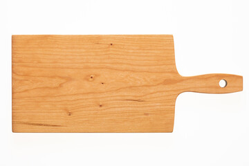 Handmade cherry wood cutting board. Cutting board isolated on white background.