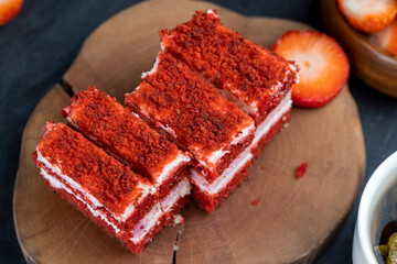 close up strawberry sweets and desserts, strawberry cake