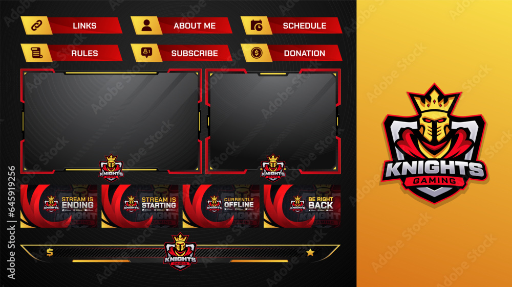 Poster set of modern design elements for overlay game streaming screen panel. game frame for streamers and 