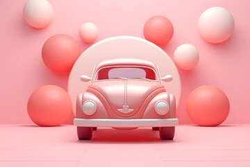 Car in 3d clay style icon on pastel color background.