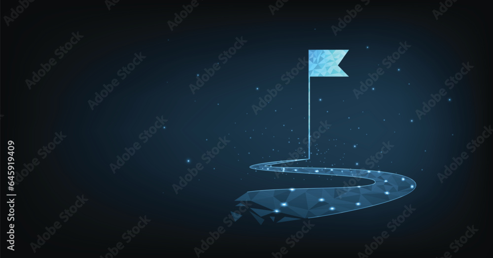 Poster set up objectives and targets for business investment concept. the blue flag consisting of polygons 