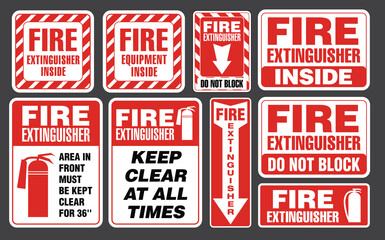 Set of Fire Extinguisher Inside and Do Not Block Fire Extinguisher Signs Vector EPS10