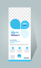 Medical rollup or X banner design template, Healthcare and medical service rollup banner or vertical X banner design template with white background.