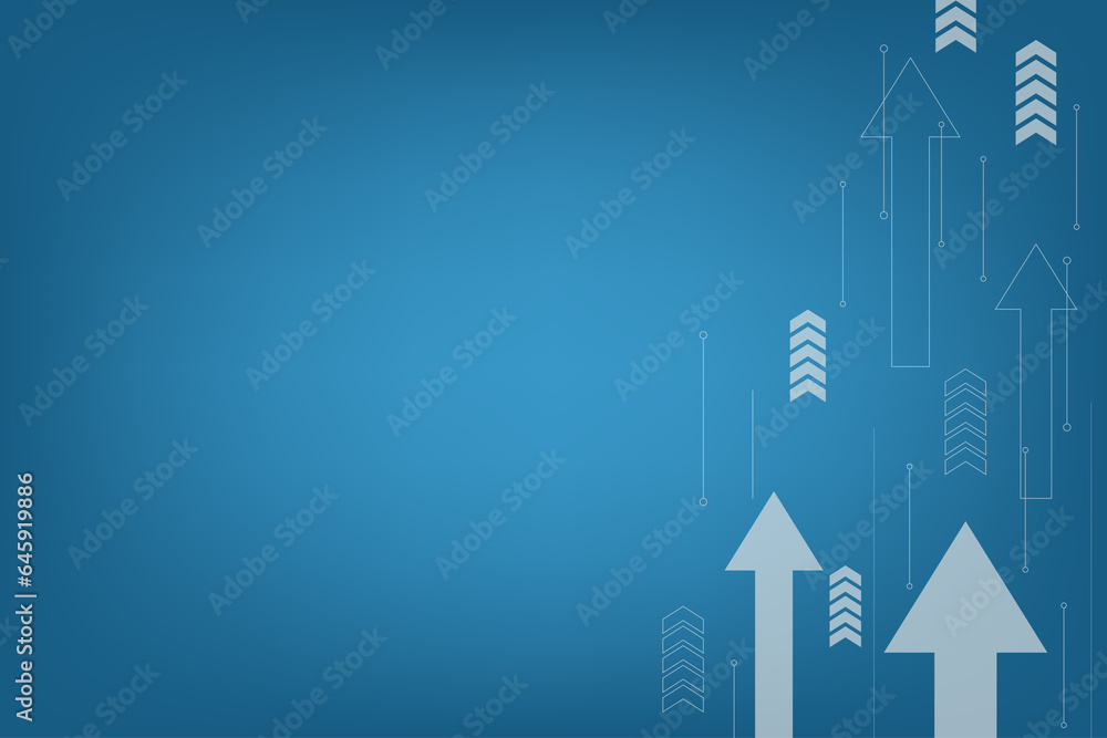 Poster blue business background with head up arrow shape on corner. banner and template for design with bla