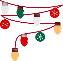Christmas Lamp and Balls Flat Illustration