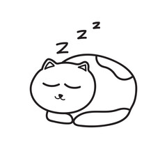 Hand drawn Kids drawing Cartoon Vector illustration cute cat sleeping icon Isolated on White Background