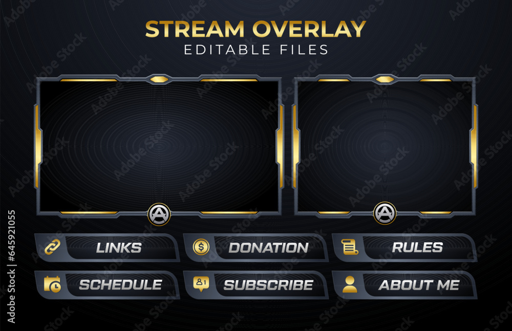 Poster set of modern design elements for overlay game streaming screen panel. game frame for streamers and 