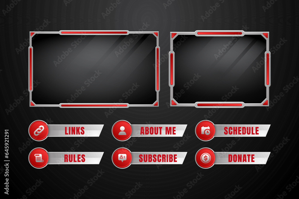 Poster set of modern design elements for overlay game streaming screen panel. game frame for streamers and 