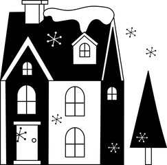 Christmas House icon hand drawn design elements for decoration.