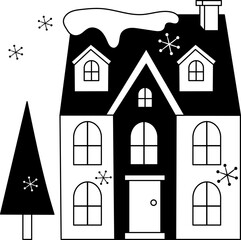 Christmas House icon hand drawn design elements for decoration.