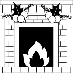 Christmas Fireplace icon hand drawn design elements for decoration.