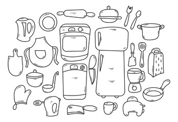 Hand Drawn Kitchen Utensils Collection in Doodle Vector Element Illustration Style