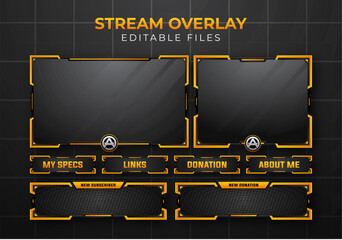 Set of modern design elements for overlay game streaming screen panel. Game frame for streamers and online video. © Mhagi27