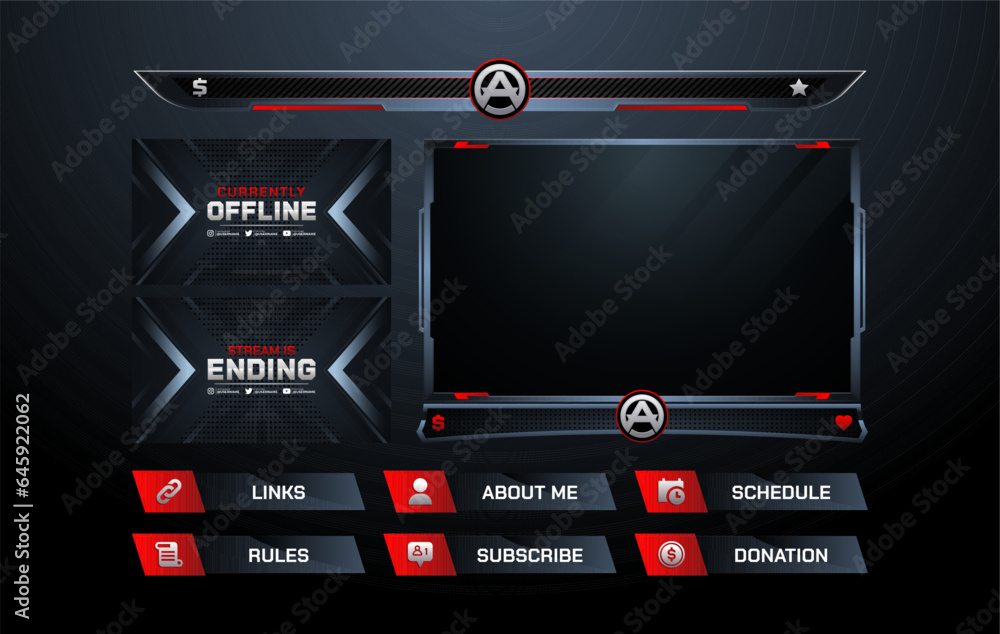 Poster set of modern design elements for overlay game streaming screen panel. game frame for streamers and 